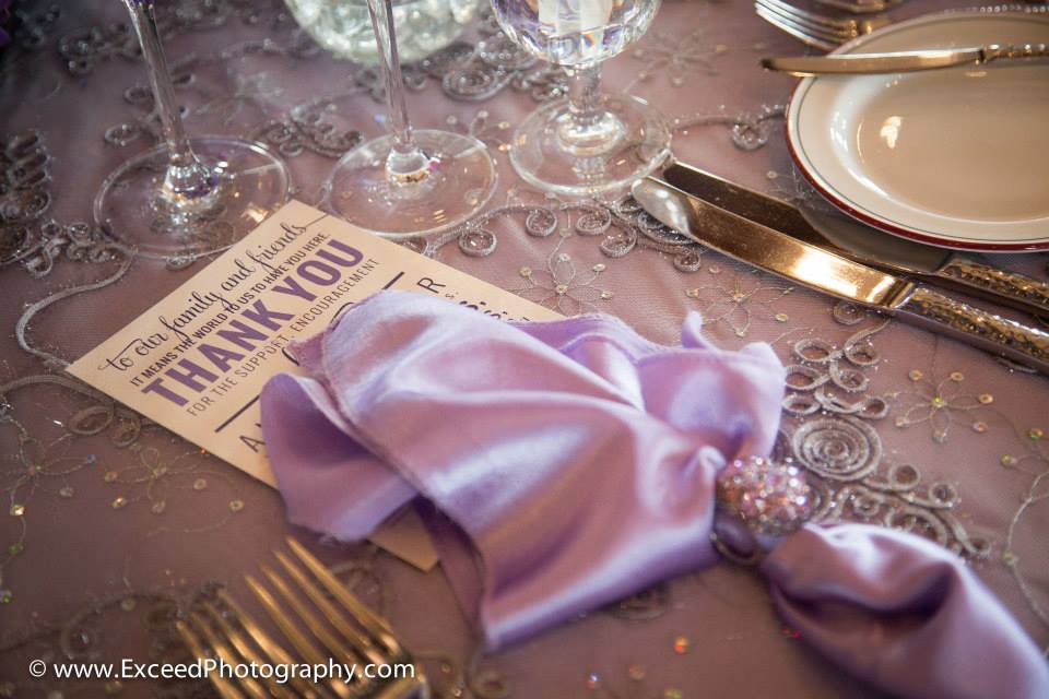 Purple Typography Wedding Thank You Card for Table Setting