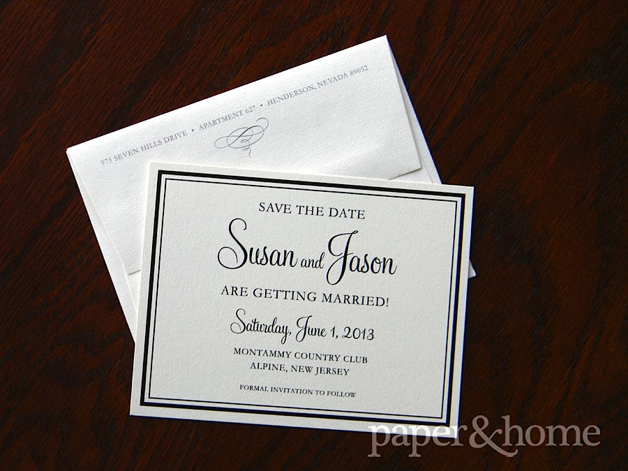 Simple Elegant Black Border Shimmer Save the Date