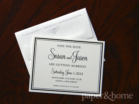 Simple Elegant Black Border Shimmer Save the Date