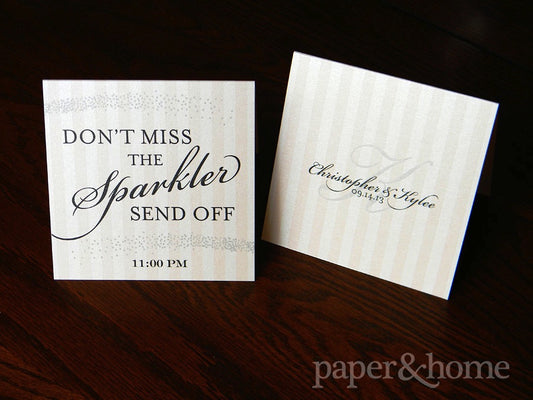 Blush pink and black wedding sparkler send off tented sign