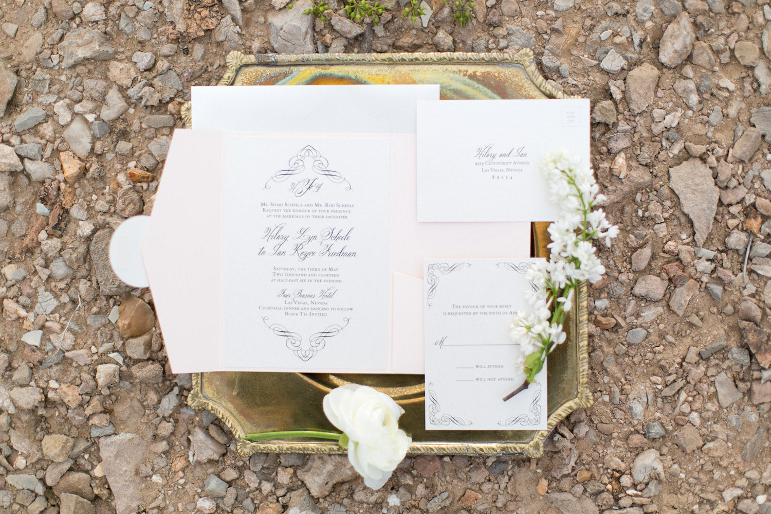desert wedding inspiration pocket invitation set