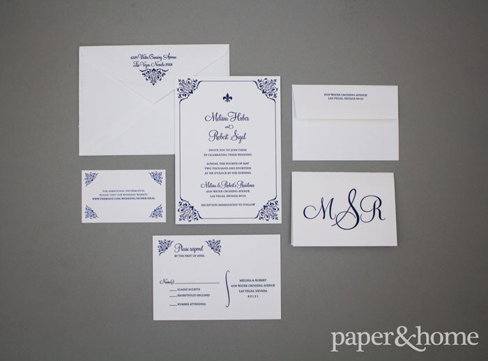 letterpress fleur de lis wedding invitations