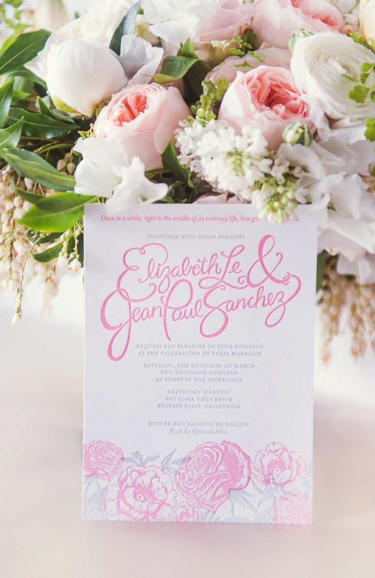 2-color letterpress wedding invitations for a Beverly Hills Wedding at Greystone Mansion.