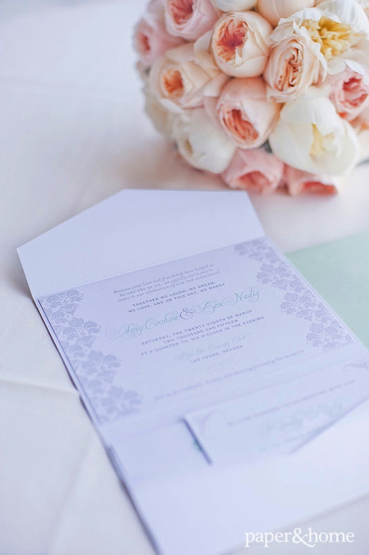 mint and gray wedding invitations