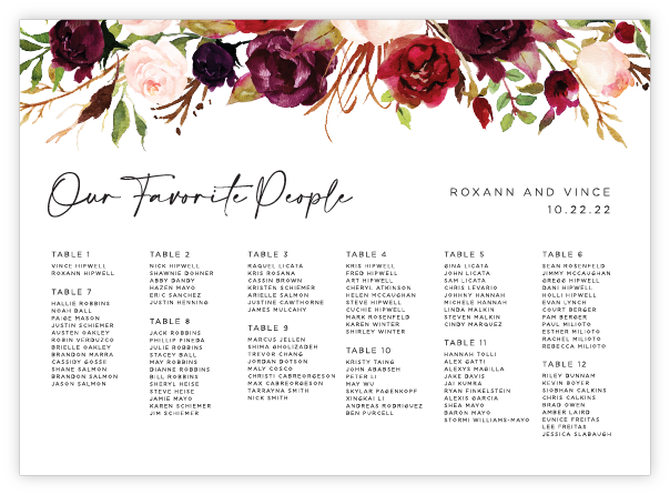 Seating Chart - Floral 30
