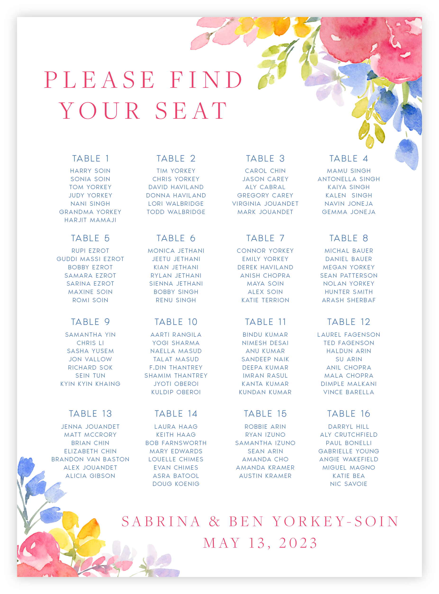 Seating Chart - Floral 03