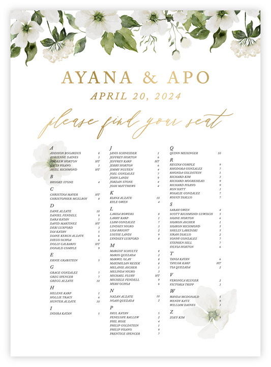Seating Chart - Floral 40