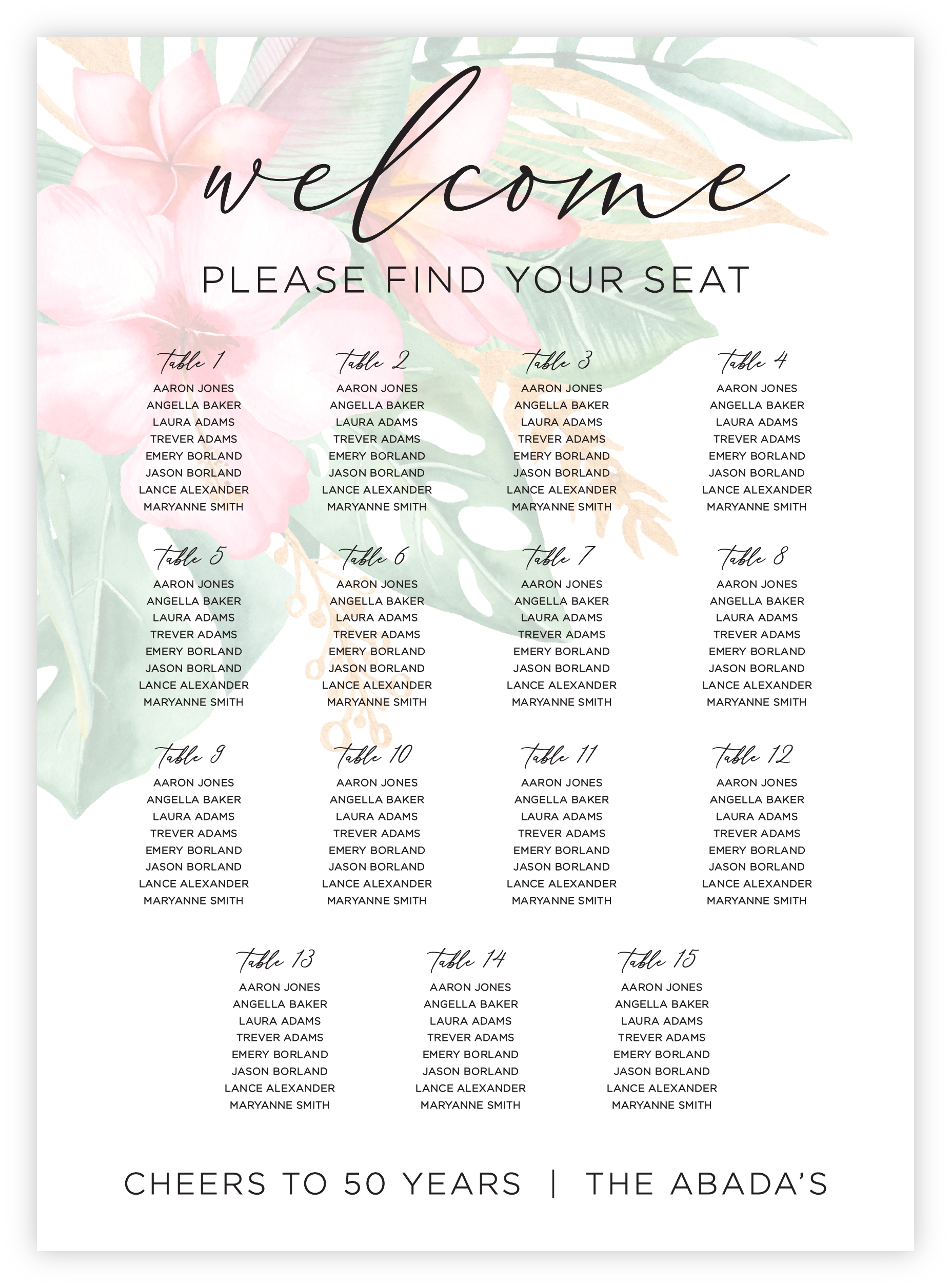 Seating Chart - Floral 42