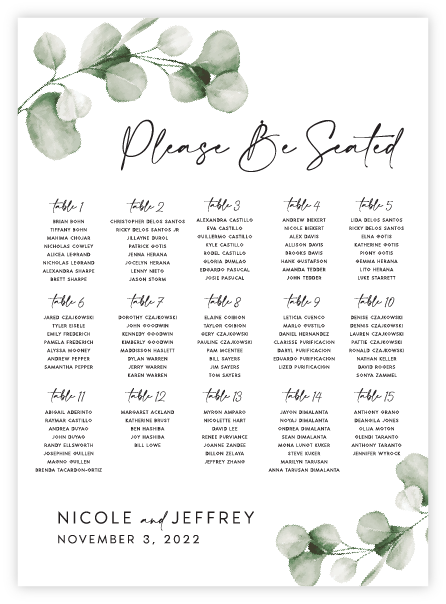 Seating Chart - Greenery 18