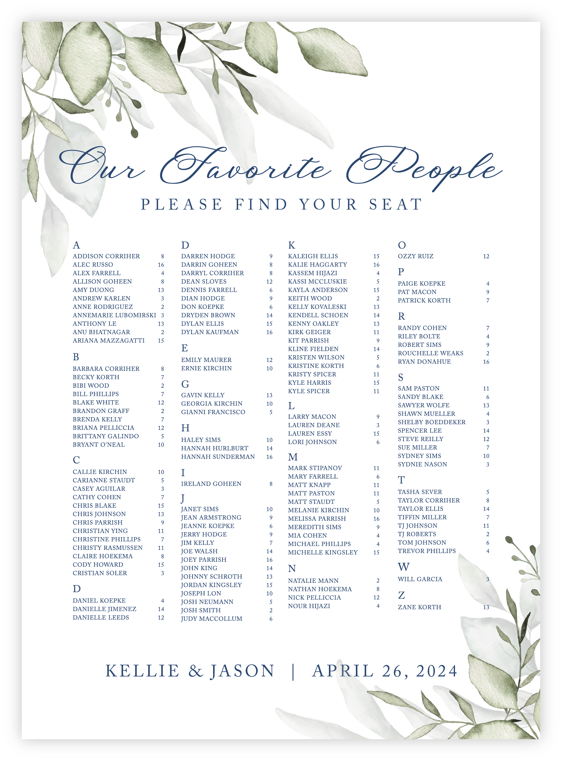 Seating Chart - Greenery 05