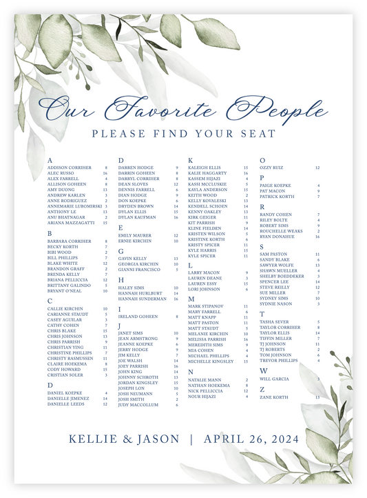 Seating Chart - Greenery 05