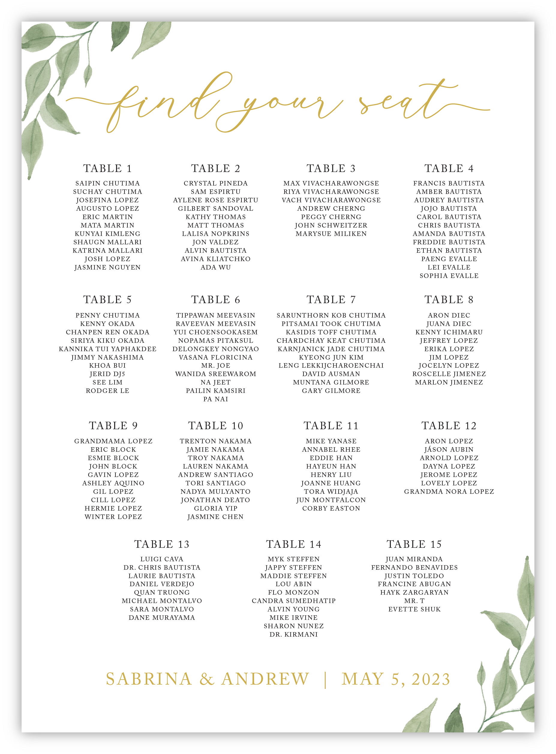 Seating Chart - Greenery 09