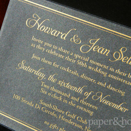 Golden Anniversary Invitation with Gold Foil on Black Shimmer Paper