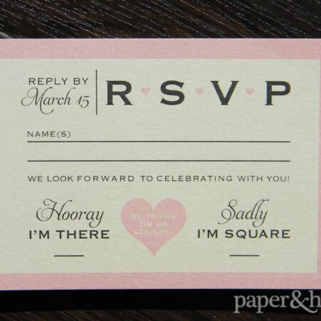 Modern Classic Reply Postcard. Pink, Champagne, Black, Shimmer