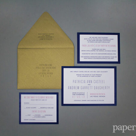 navy blue modern wedding invitations