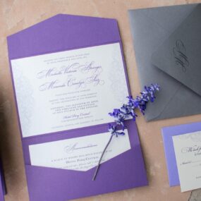 Purple and Gray Lace Wedding Invitations - Paper and Home