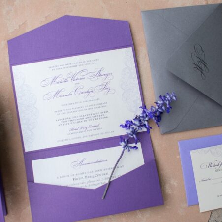 purple lace wedding invitations