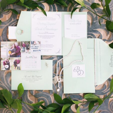 mint pocket wedding invitation