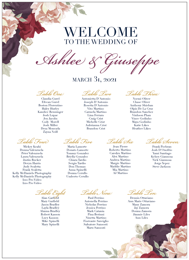 Floral 2 Seating Chart - Paper and Home