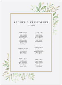 Greenery 4 Seating Chart - Paper and Home