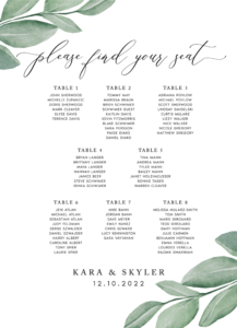 Greenery 20 Seating Chart - Paper and Home