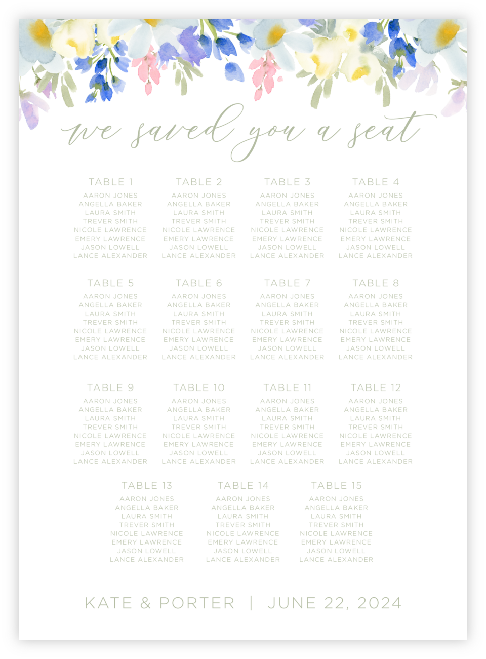 Floral 26 Seating Chart