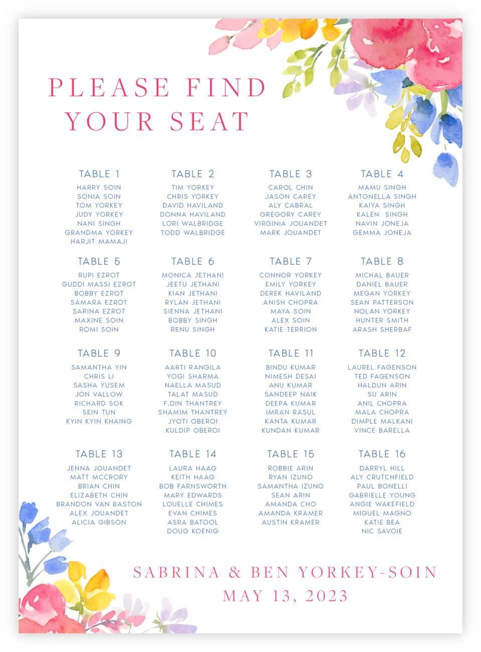 Floral 03 Seating Chart