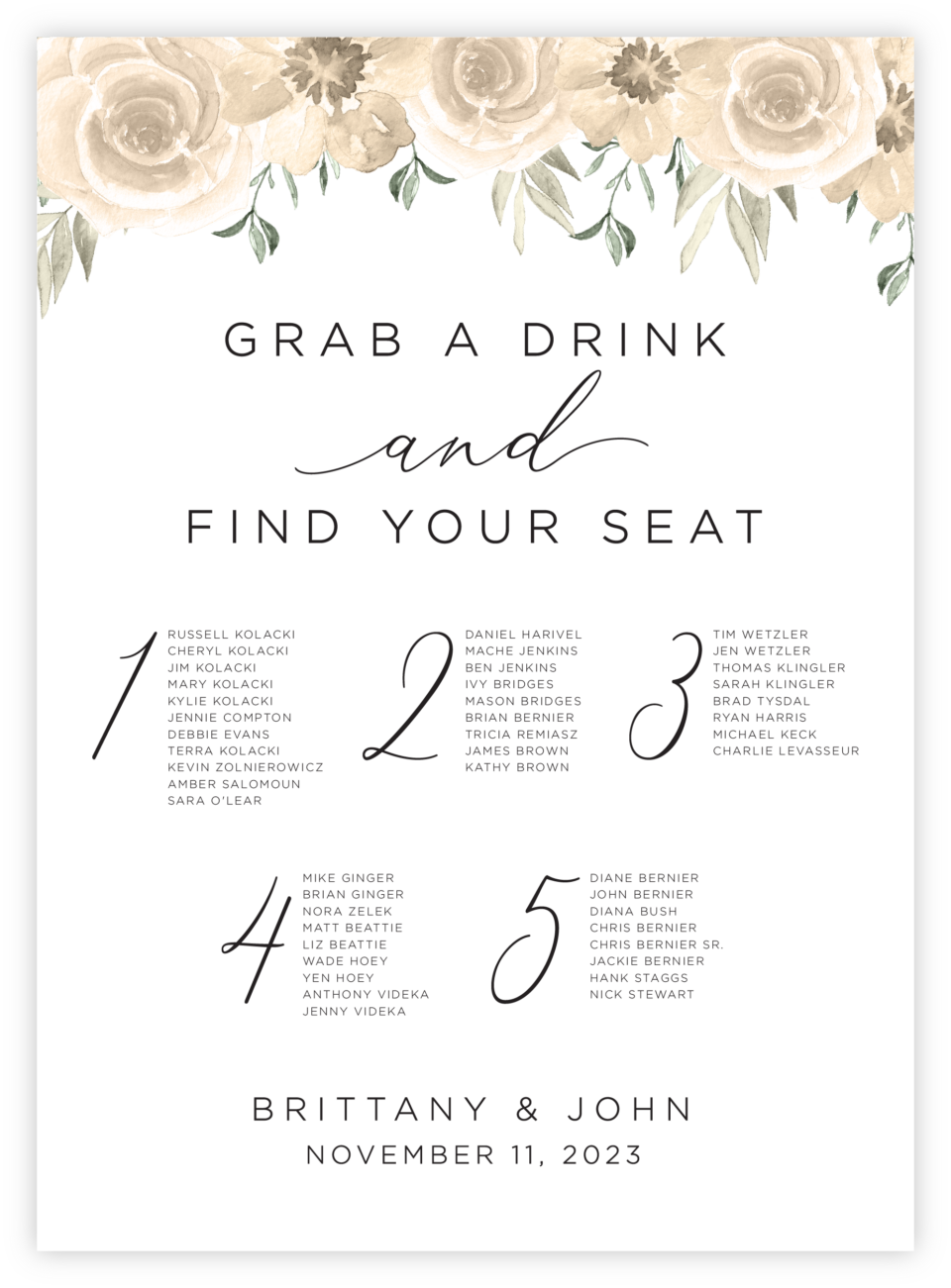 Floral 34 Seating Chart