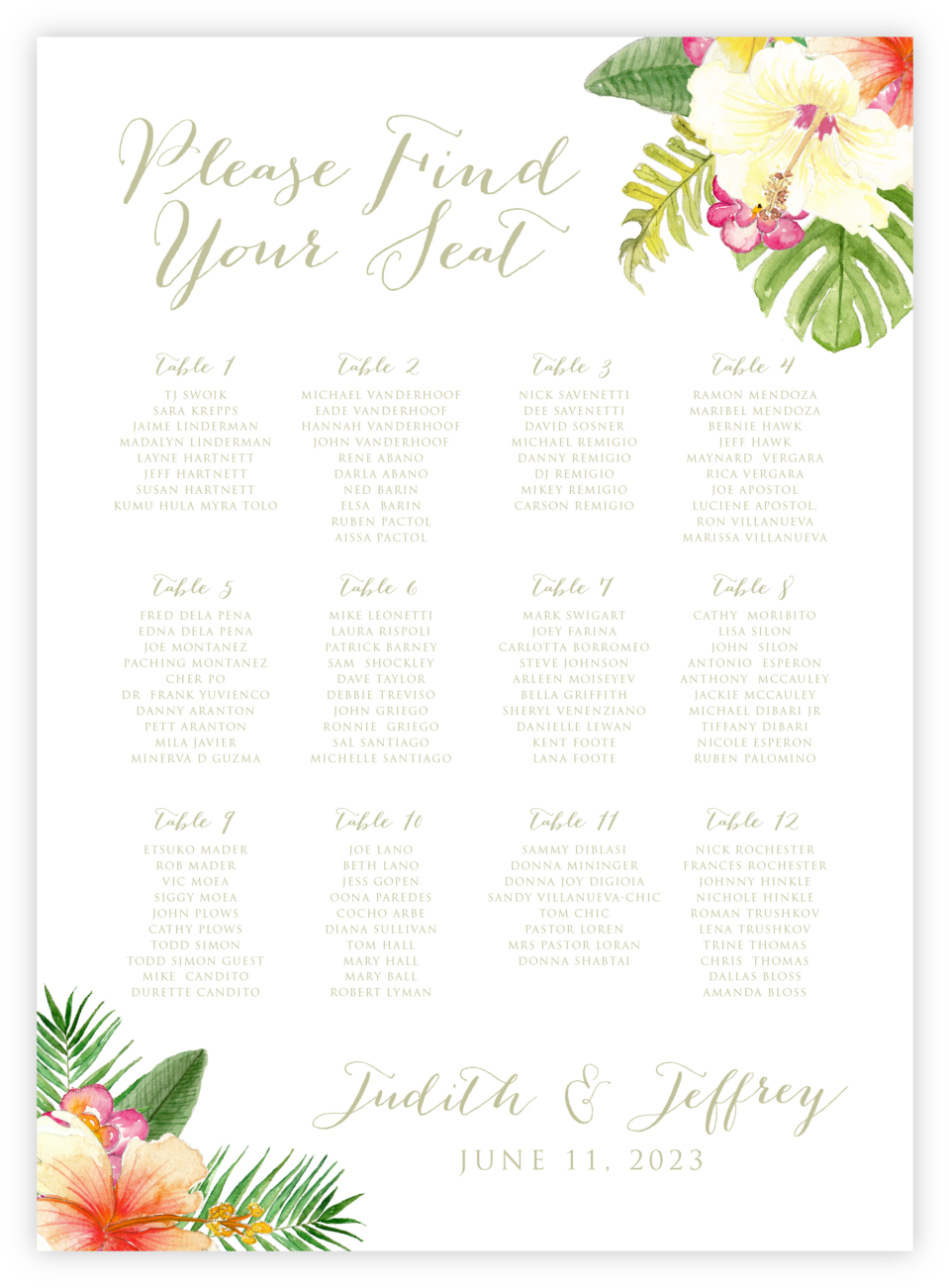 Floral 36 Seating Chart