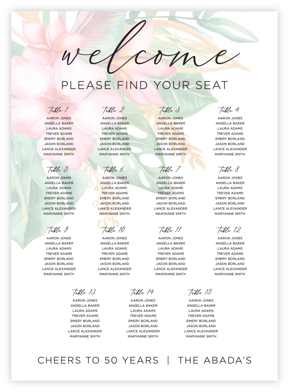 Floral 42 Seating Chart