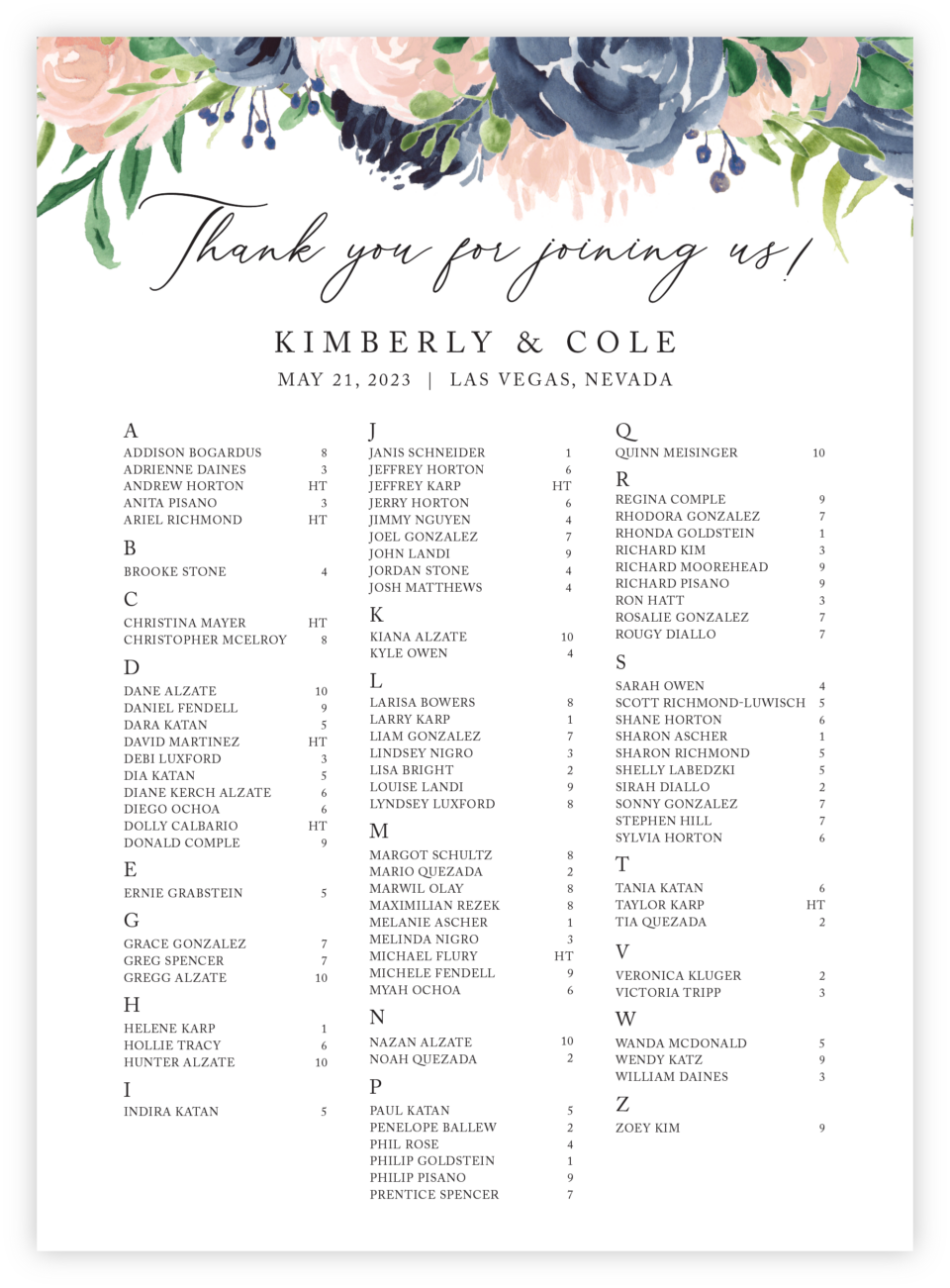 Floral 09 Seating Chart