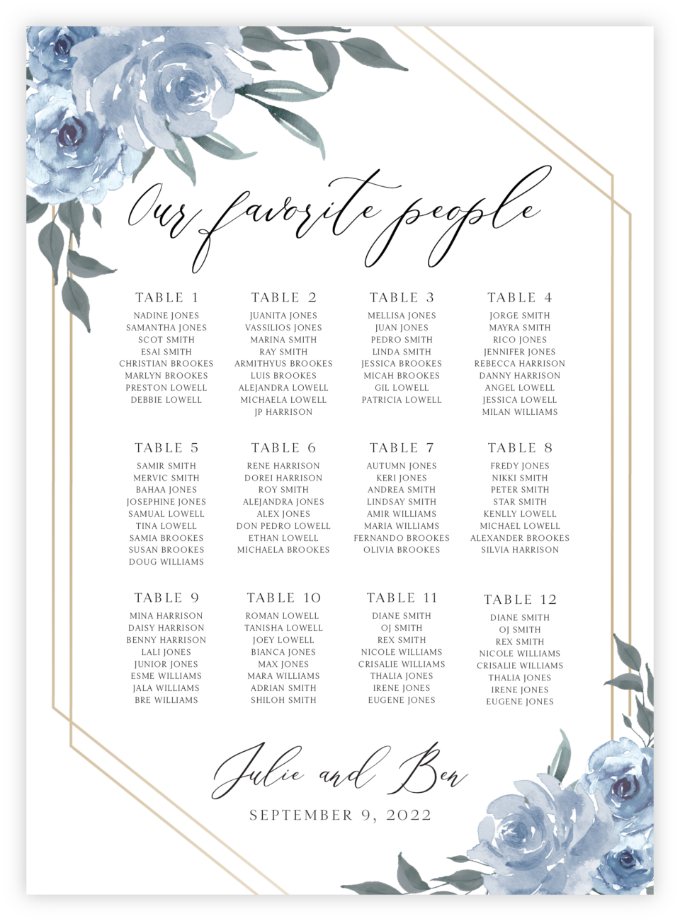 Floral 16 Seating Chart