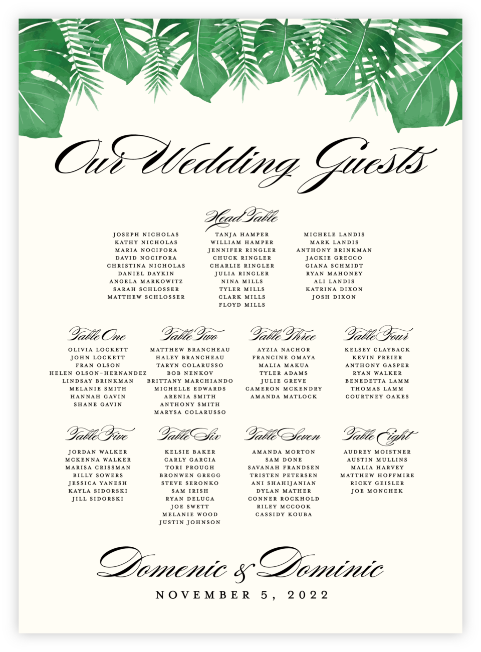 Greenery 02 Seating Chart