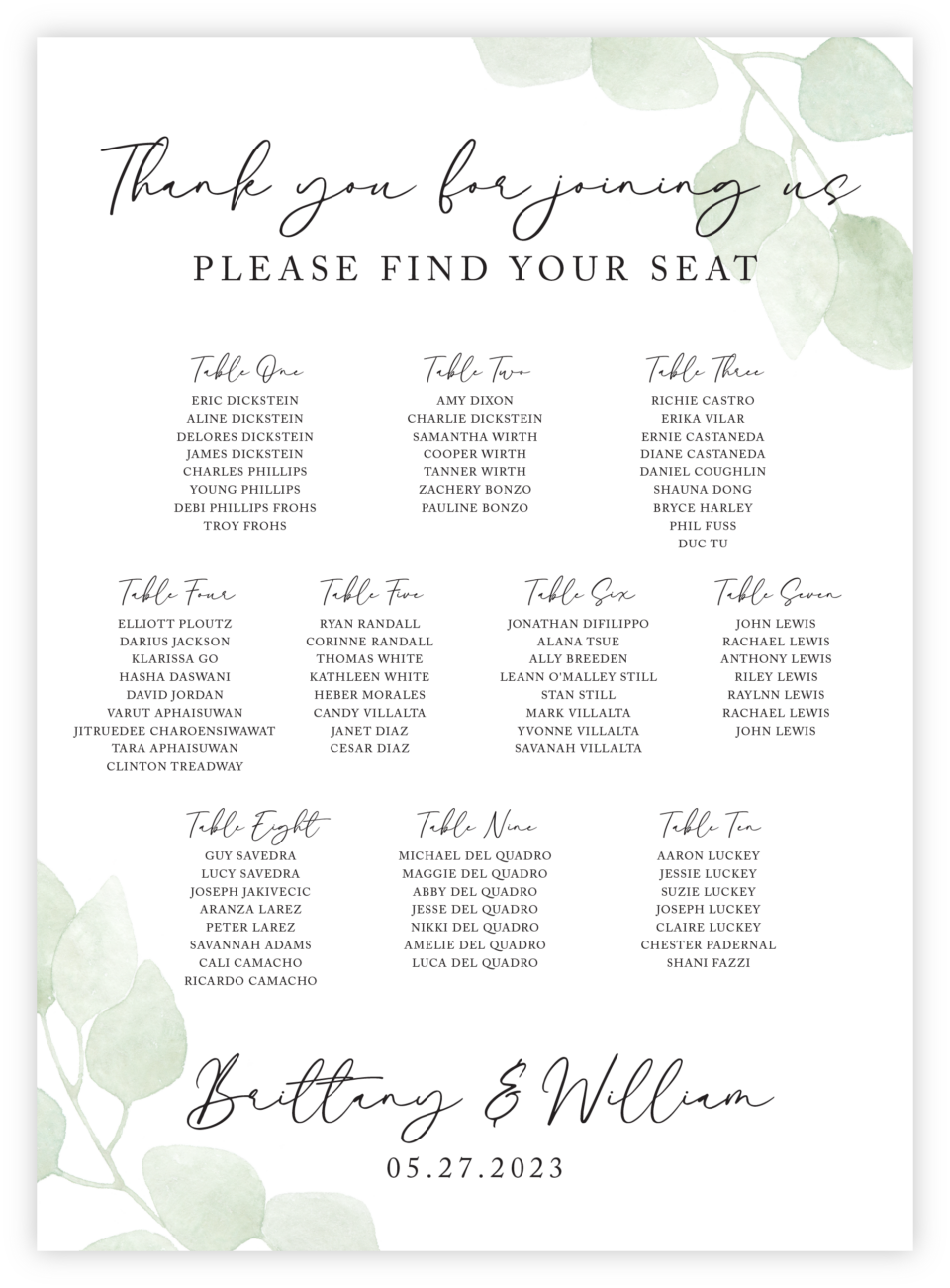 Greenery 06 Seating Chart