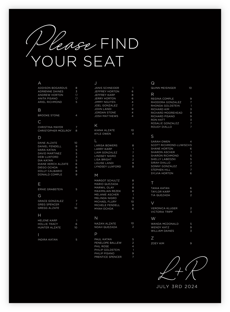 Script 24 Seating Chart